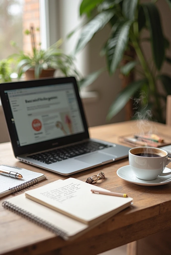 A Laptop on a desk with steaming tea.